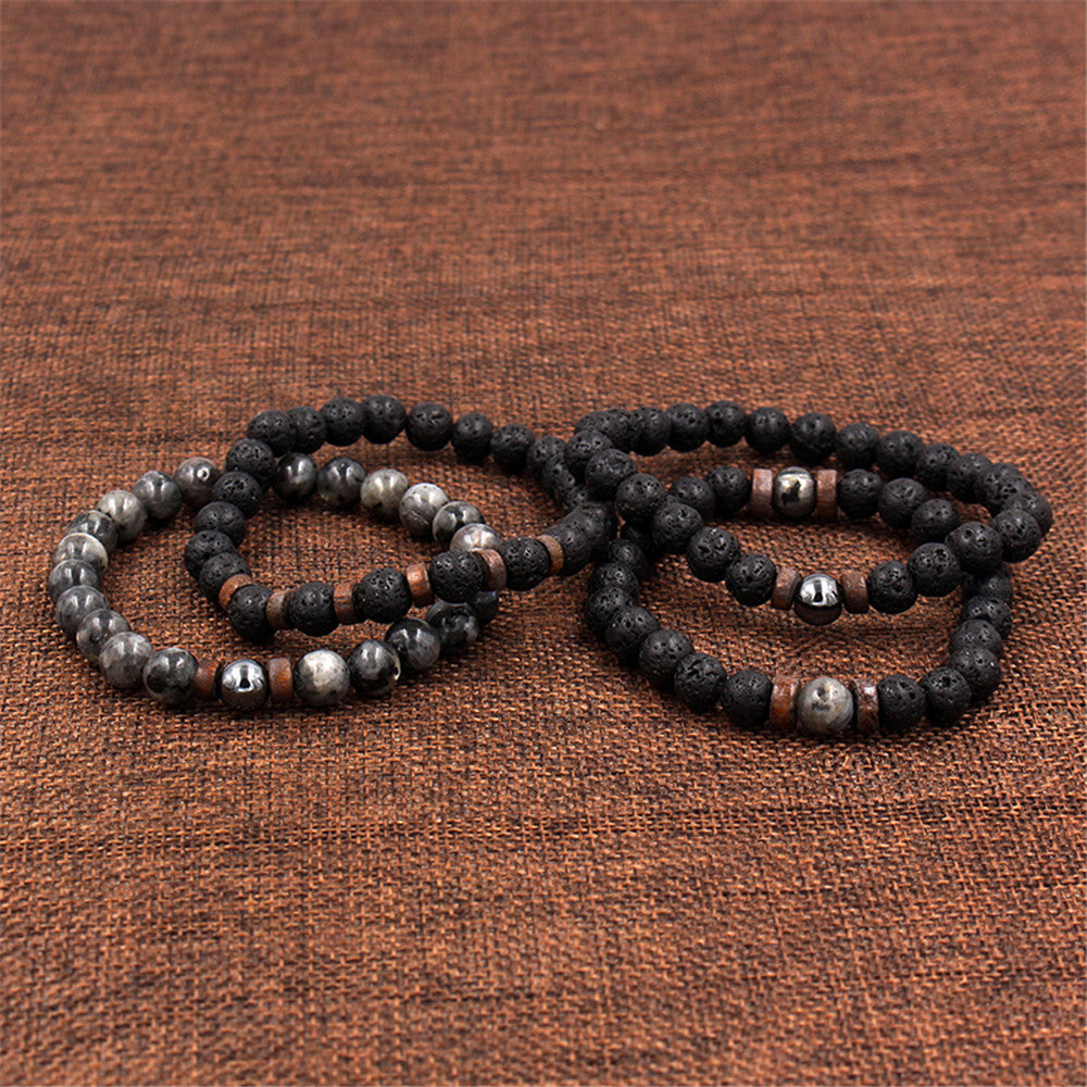 Volcanic Stone Black Iron Stone Couple Bracelet