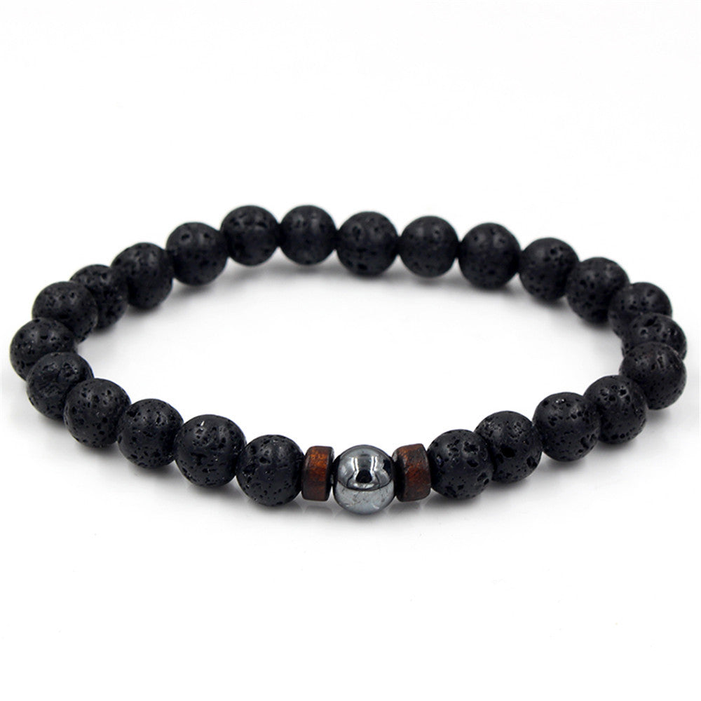Volcanic Stone Black Iron Stone Couple Bracelet