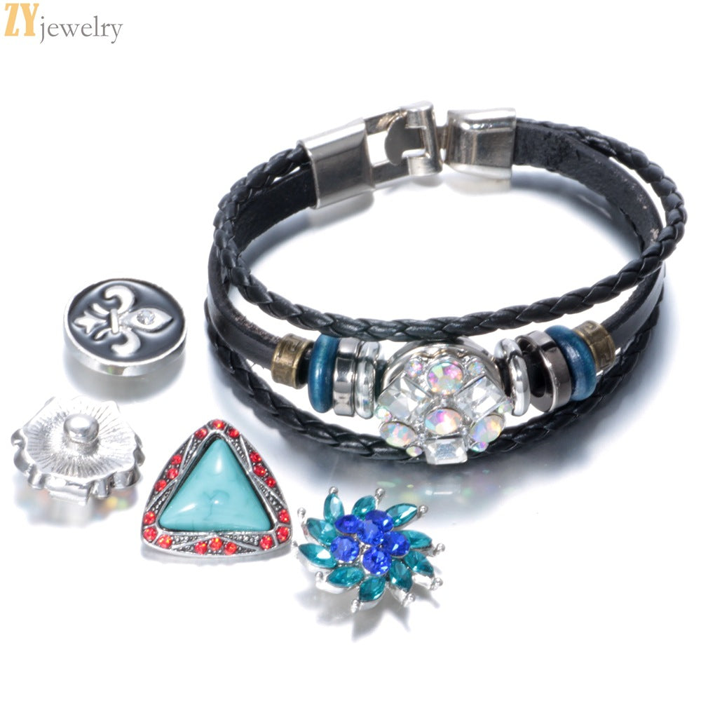 4-piece buckle leather bracelet diy crystal bracelet pendant
