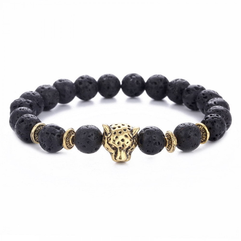 Alloy Leopard Head Volcanic Rock Elastic Bracelet