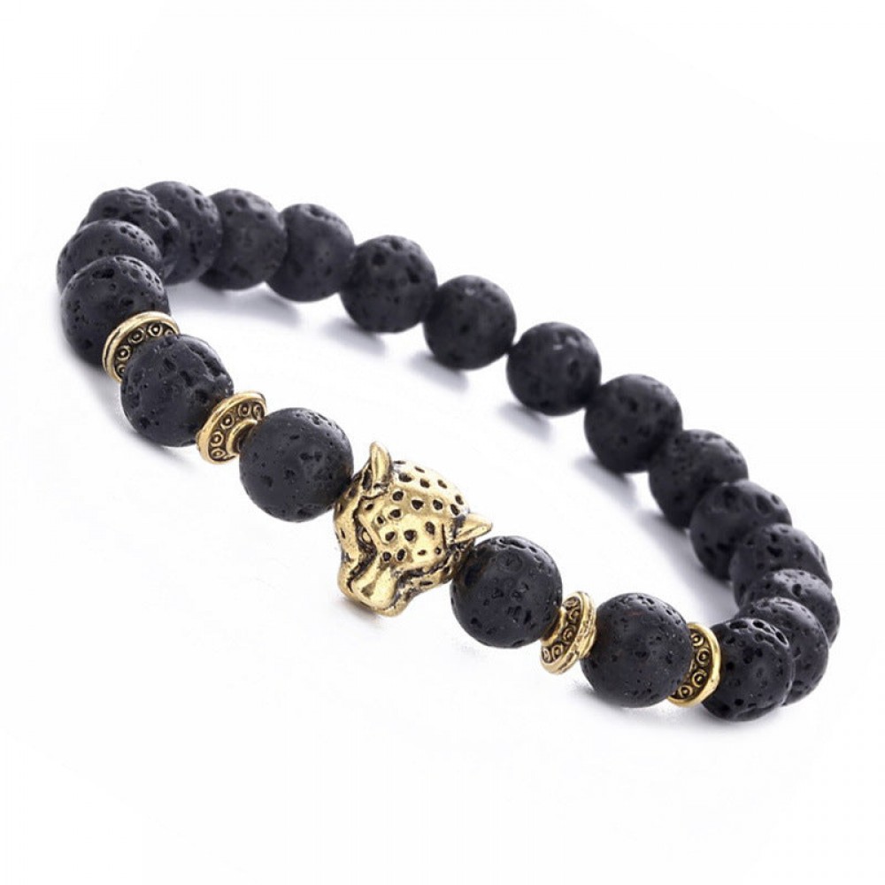 Alloy Leopard Head Volcanic Rock Elastic Bracelet
