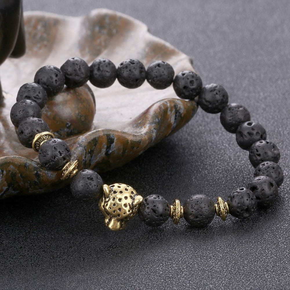 Alloy Leopard Head Volcanic Rock Elastic Bracelet