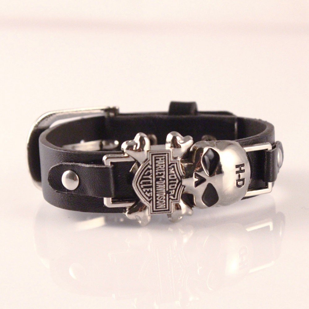 Vintage PU leather punk skull leather bracelet