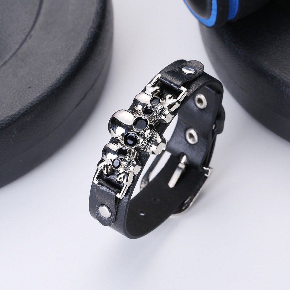Vintage PU leather punk skull leather bracelet
