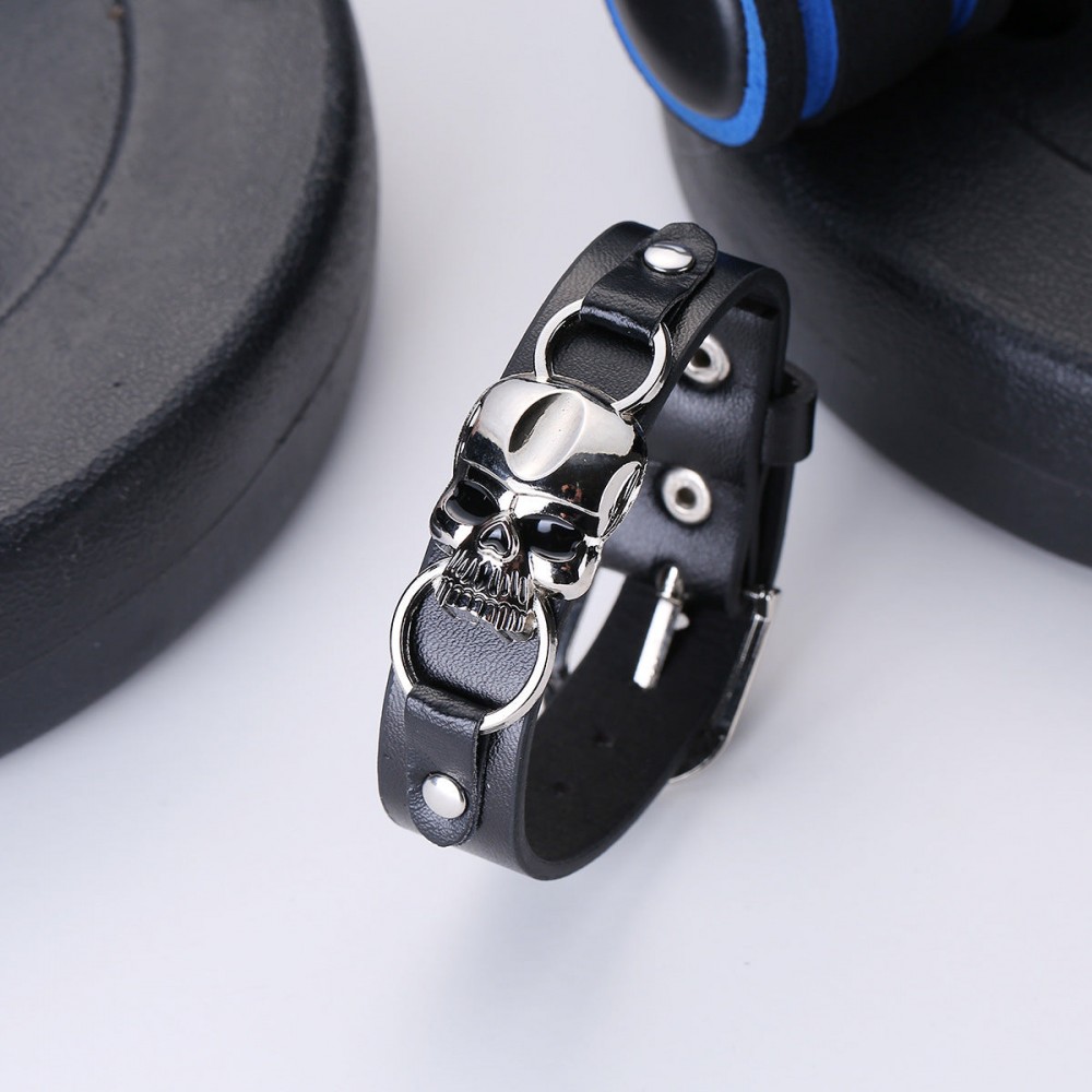 Vintage PU leather punk skull leather bracelet