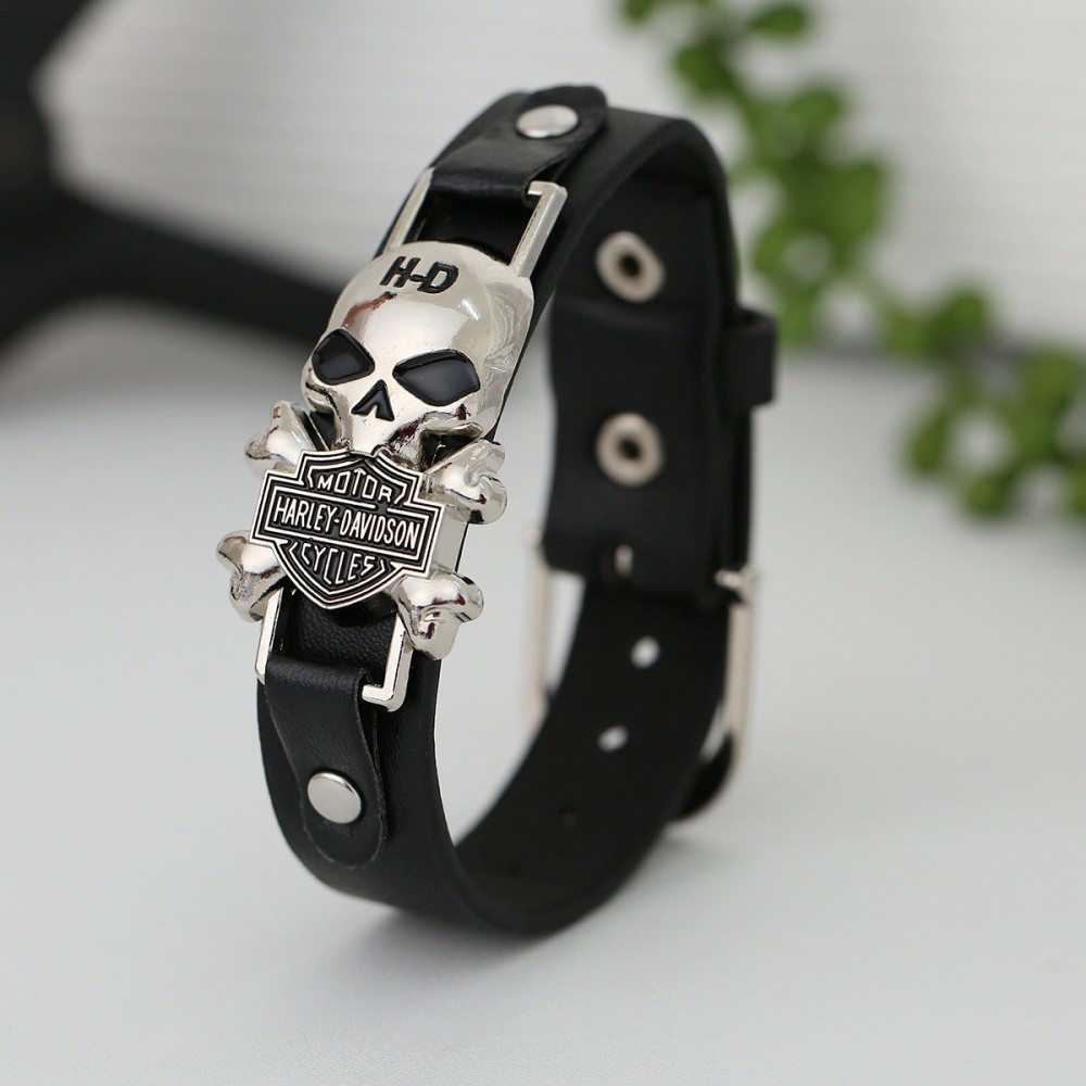 Vintage PU leather punk skull leather bracelet