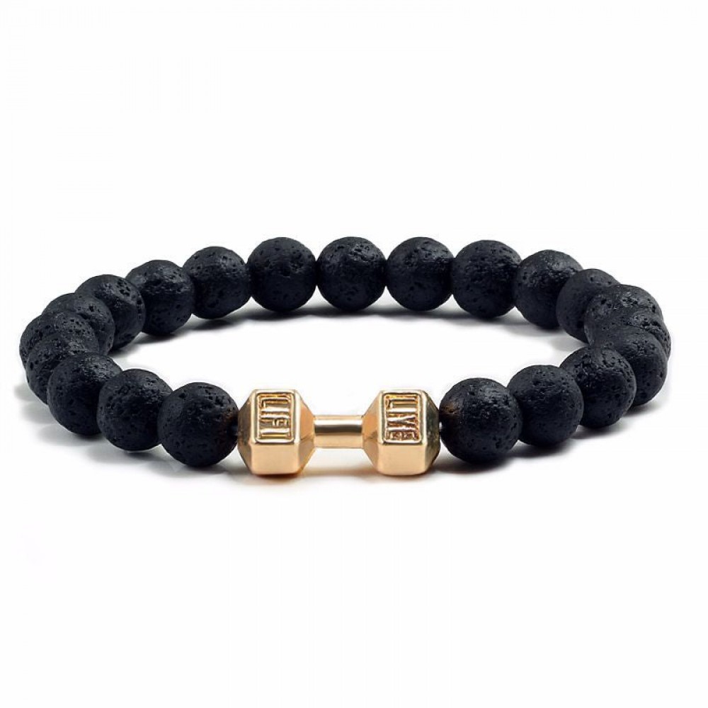 Volcanic Stone Black Frosted Alloy Large Dumbbell Bracelet