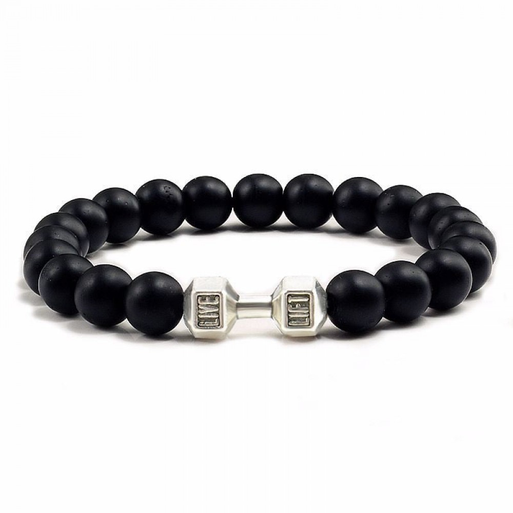 Volcanic Stone Black Frosted Alloy Large Dumbbell Bracelet
