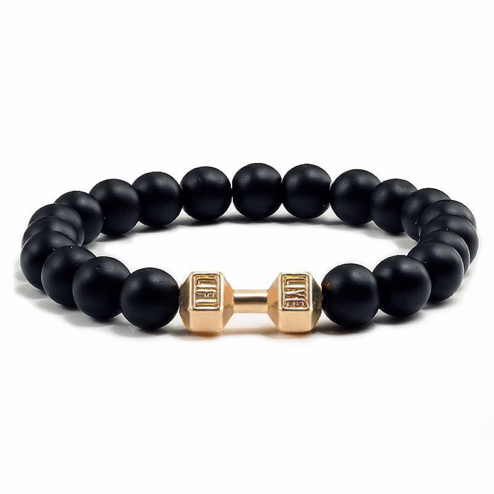 Volcanic Stone Black Frosted Alloy Large Dumbbell Bracelet