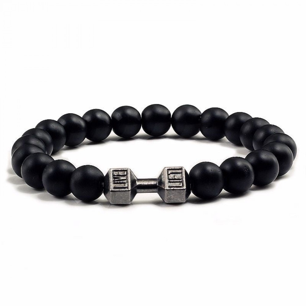 Volcanic Stone Black Frosted Alloy Large Dumbbell Bracelet