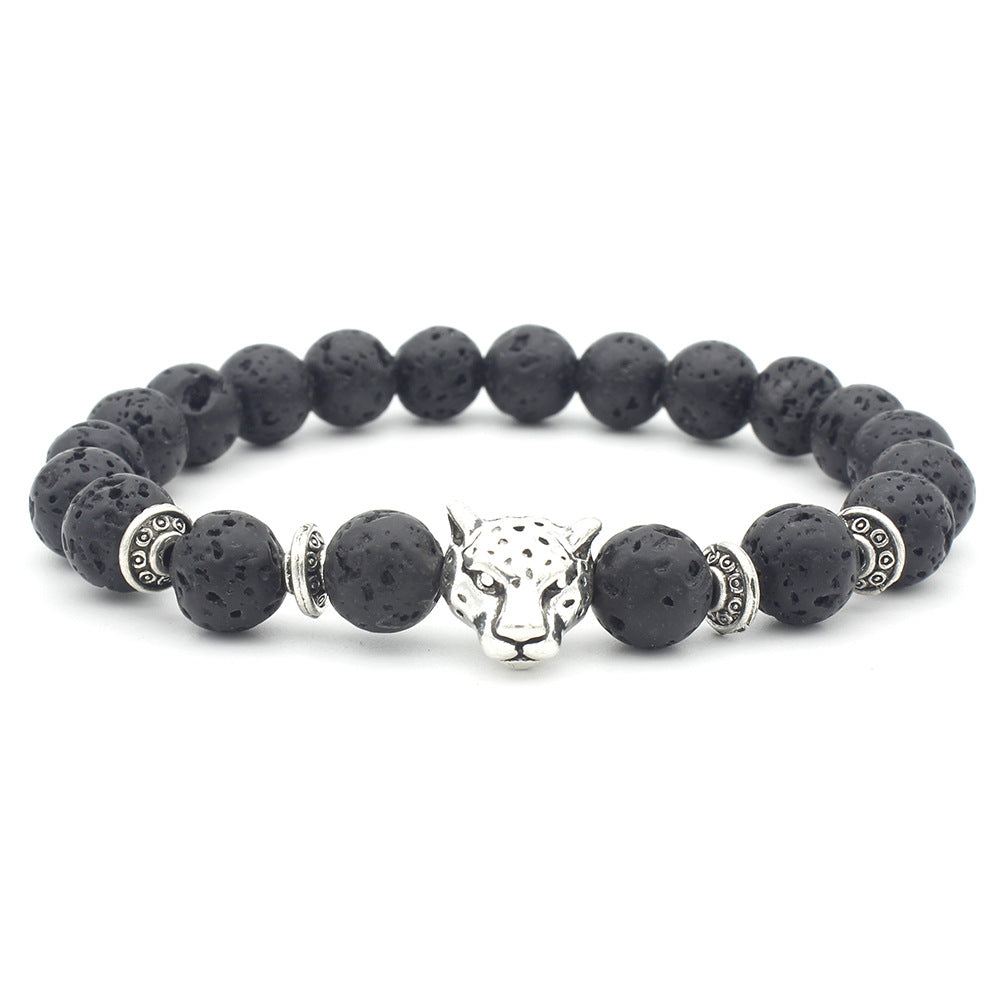 Alloy Leopard Head Volcanic Rock Elastic Bracelet