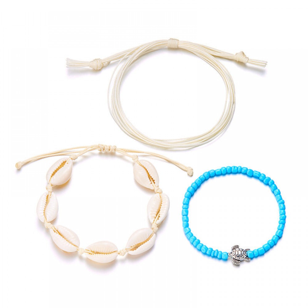 Vintage beach 3-piece set shell turtle rice bead bracelet pu