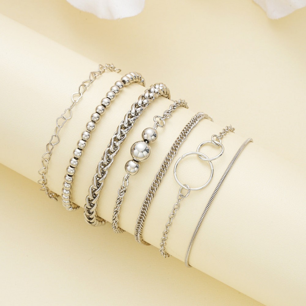 Simple ins double ring chain bracelet 7-piece set