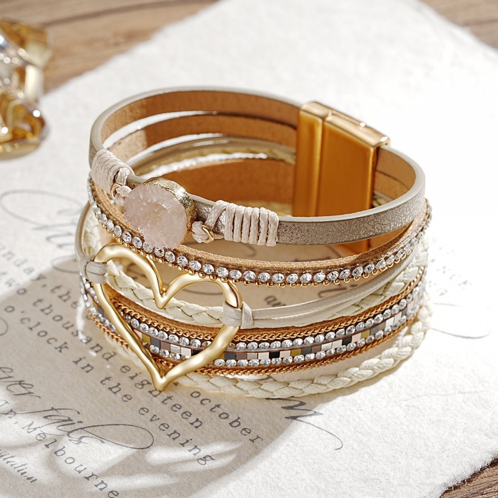 Heart-shaped Six Layer Women's Leather Bracelet OLY-BT-HanZS013