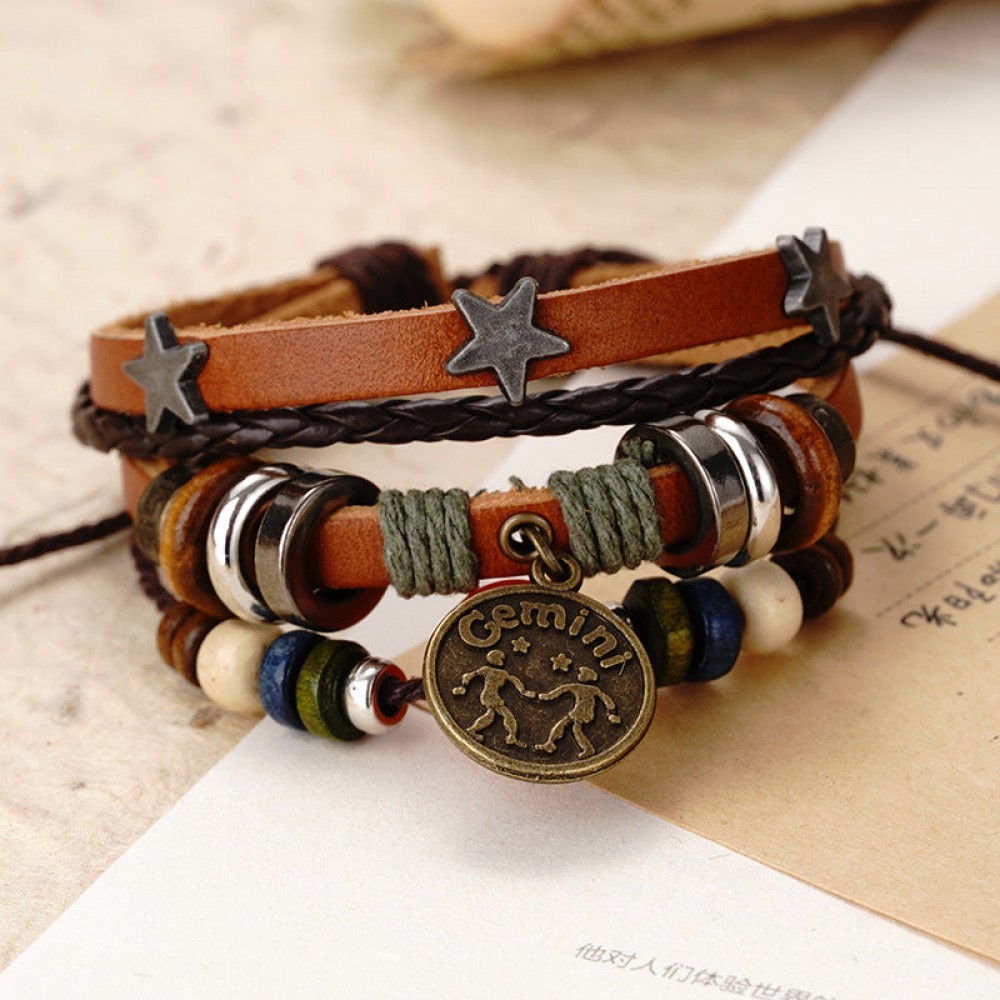 Twelve Constellation Agate Punk Vintage Rivet Jewelry Multi-