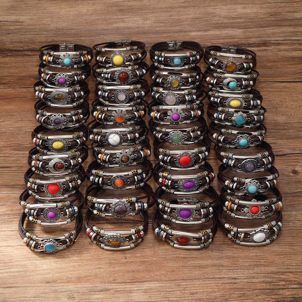 Vintage Artistic Turquoise Natural Stone Inlaid Multi-Layer 
