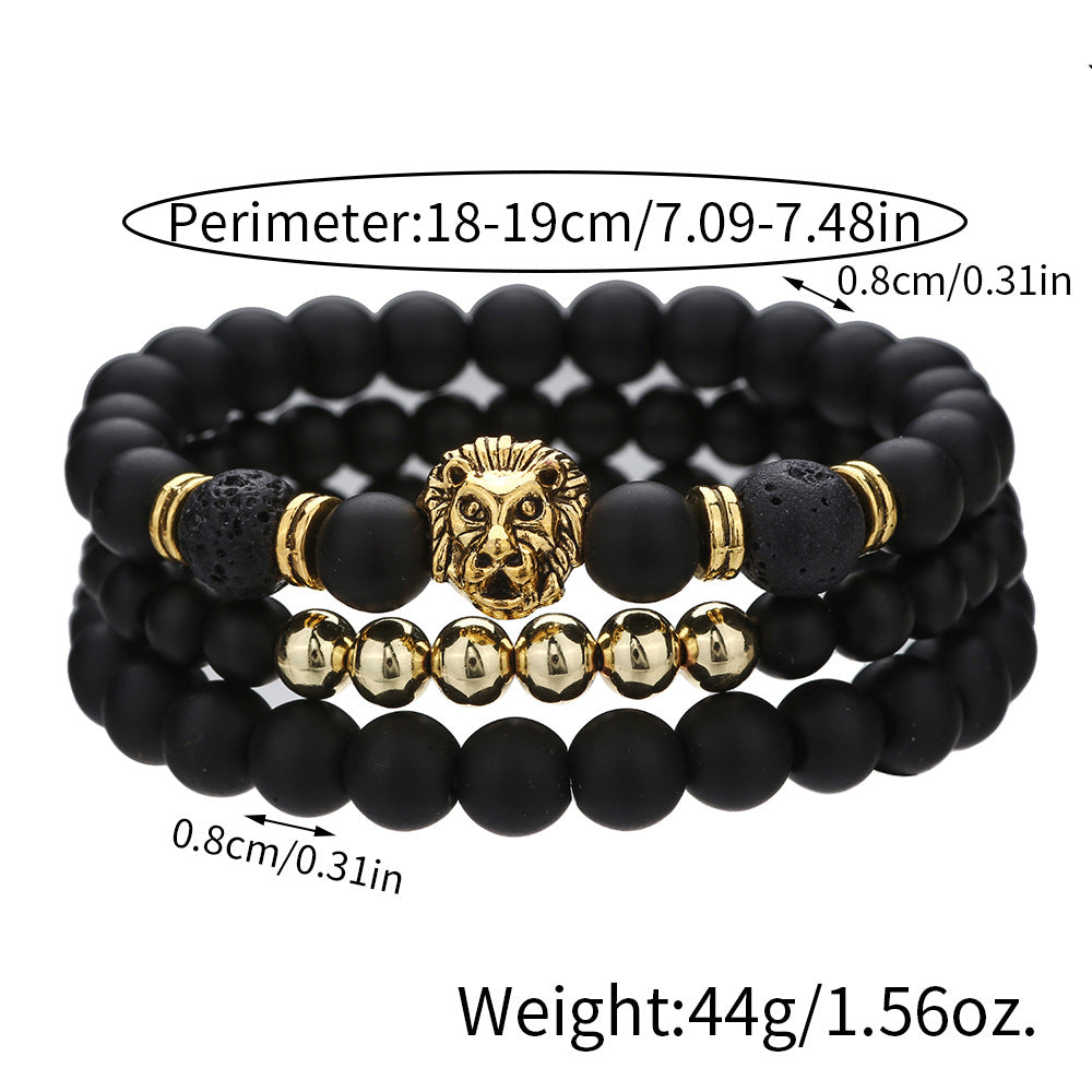 Black Matte Volcanic Stone Beaded Bracelet Set