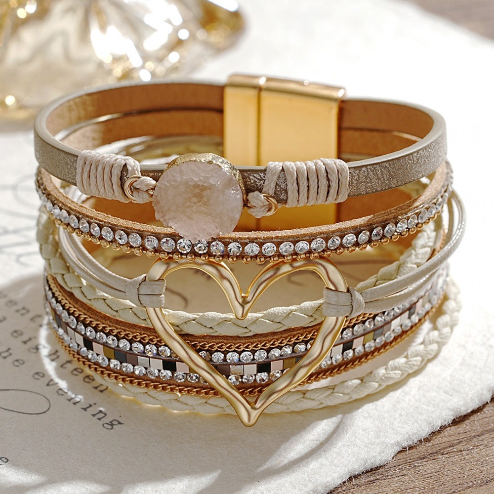 Heart-shaped Six Layer Women's Leather Bracelet OLY-BT-HanZS013