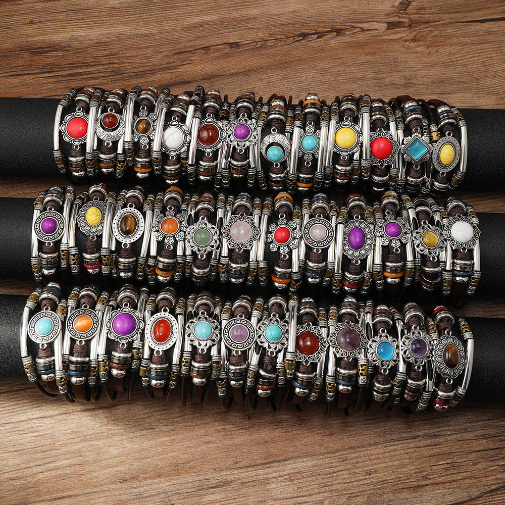 Vintage Artistic Turquoise Natural Stone Inlaid Multi-Layer 