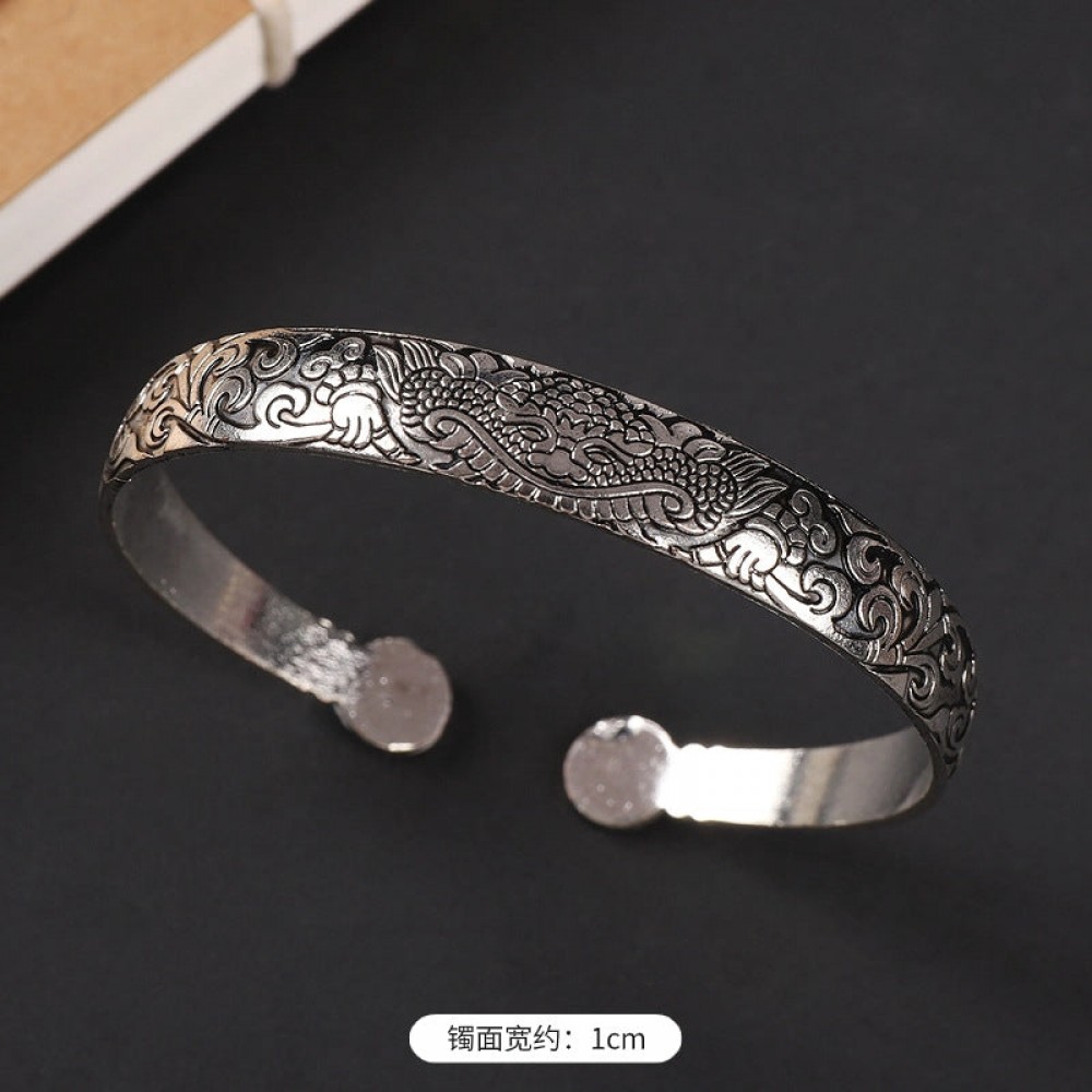 ethnic style retro court Chinese carved ancient silver brace