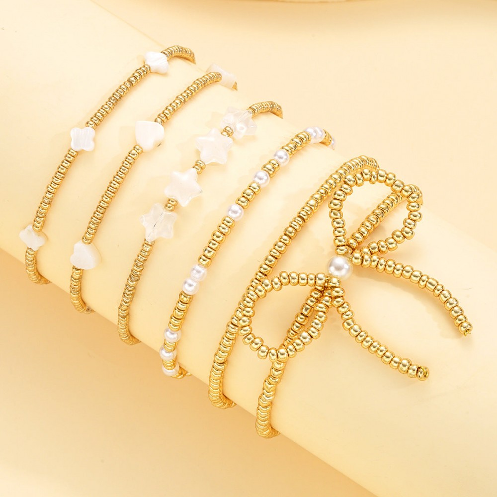 Bow Pearl Bracelet 6-Piece Set