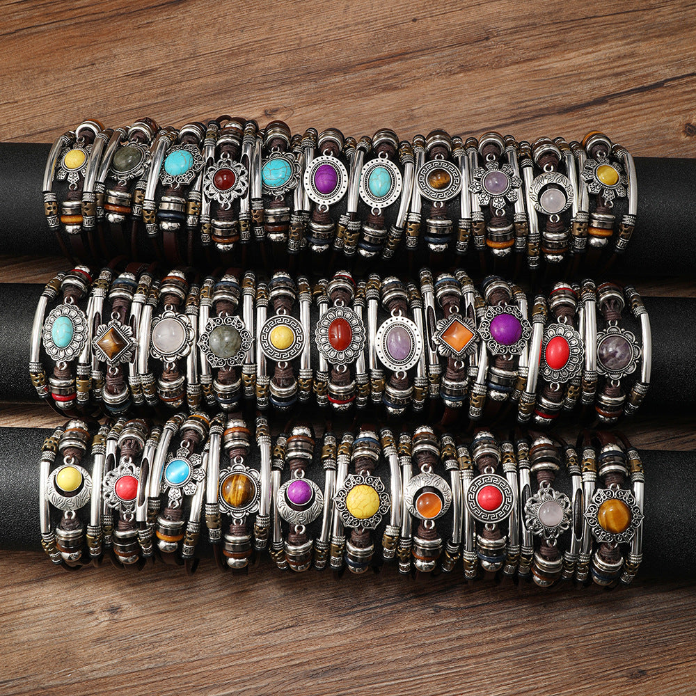 Vintage Artistic Turquoise Natural Stone Inlaid Multi-Layer 