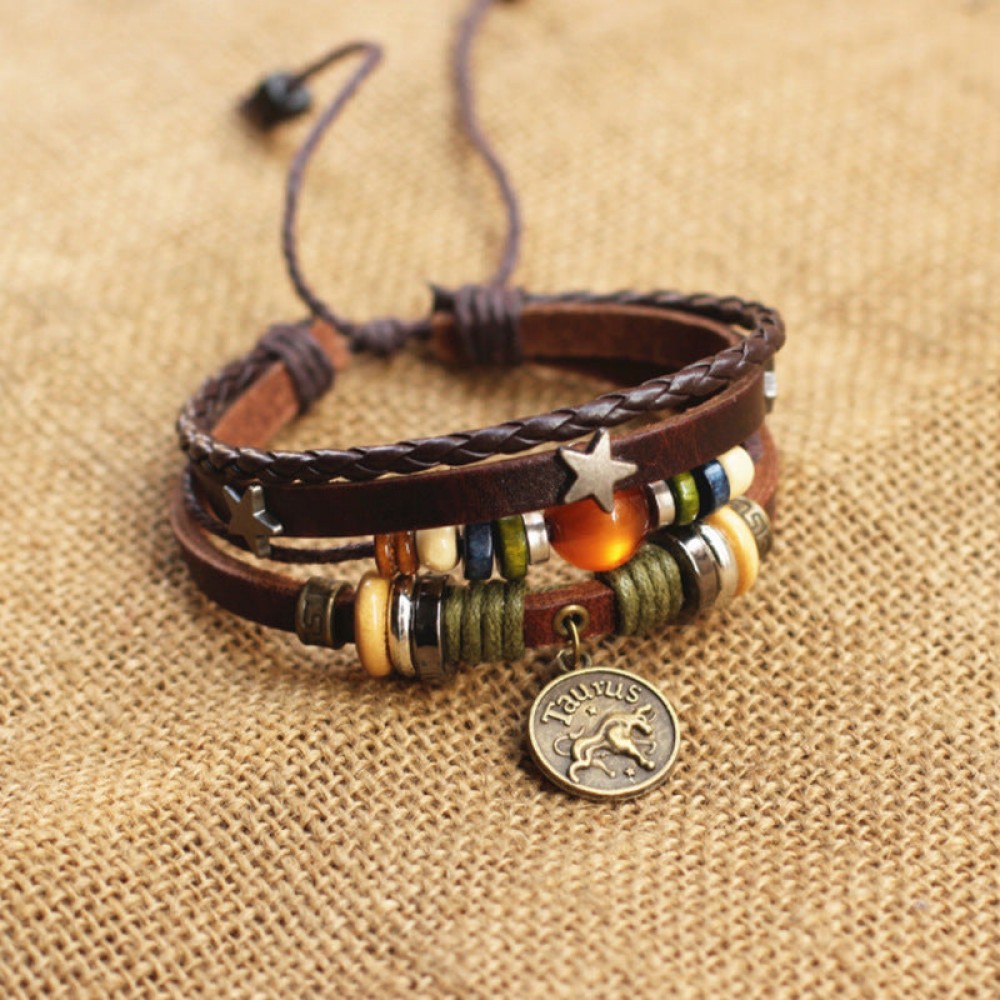 Twelve Constellation Agate Punk Vintage Rivet Jewelry Multi-