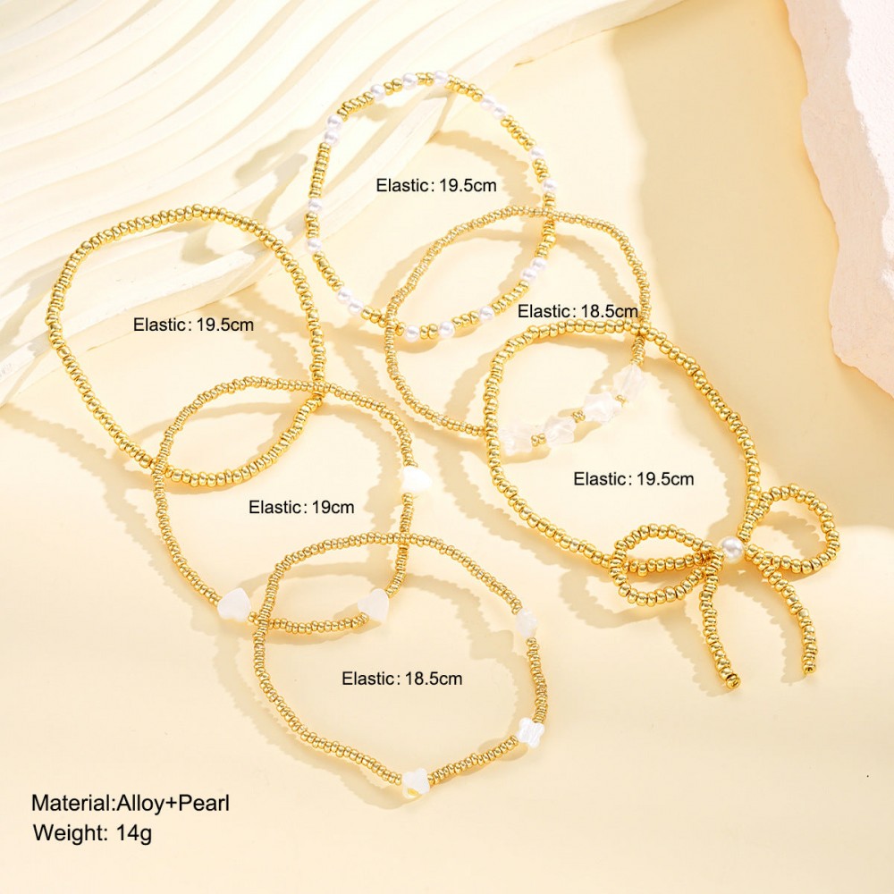 Bow Pearl Bracelet 6-Piece Set