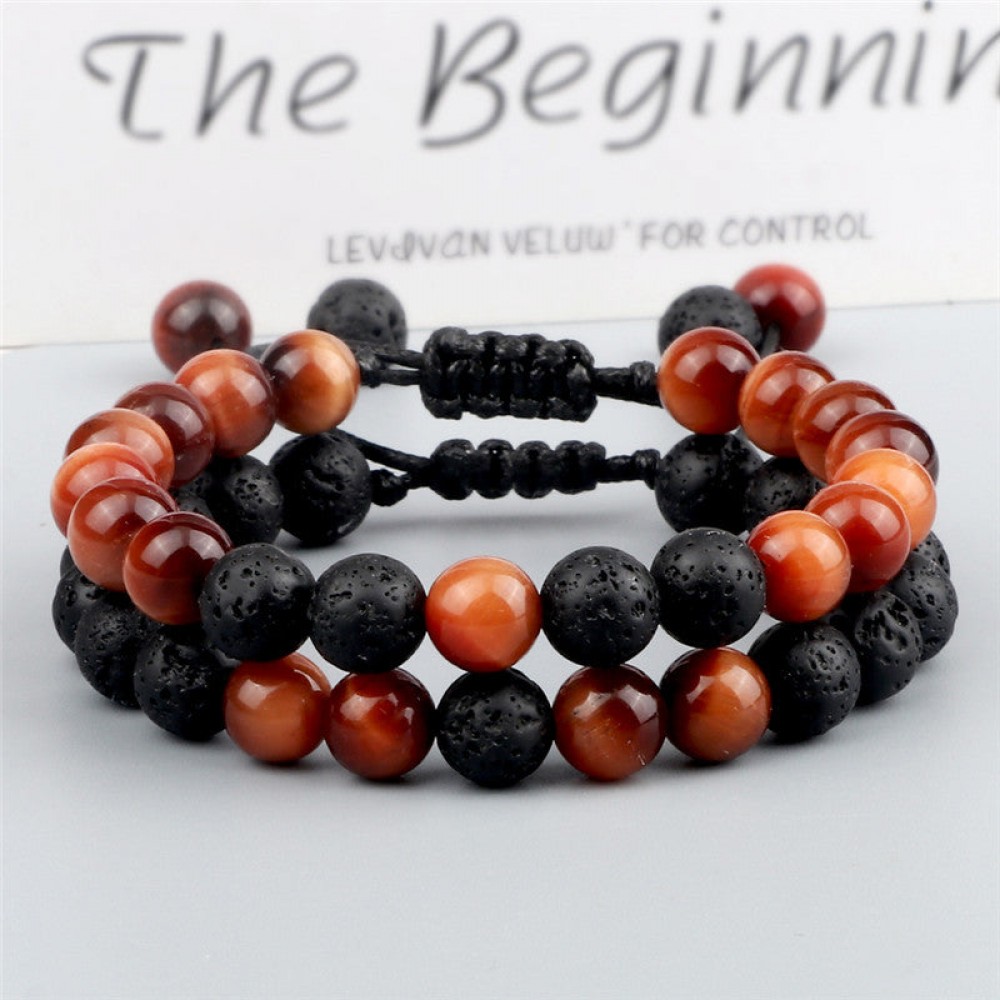 Lava Volcanic Stone Colored Tiger Eye Braided Bracelet
