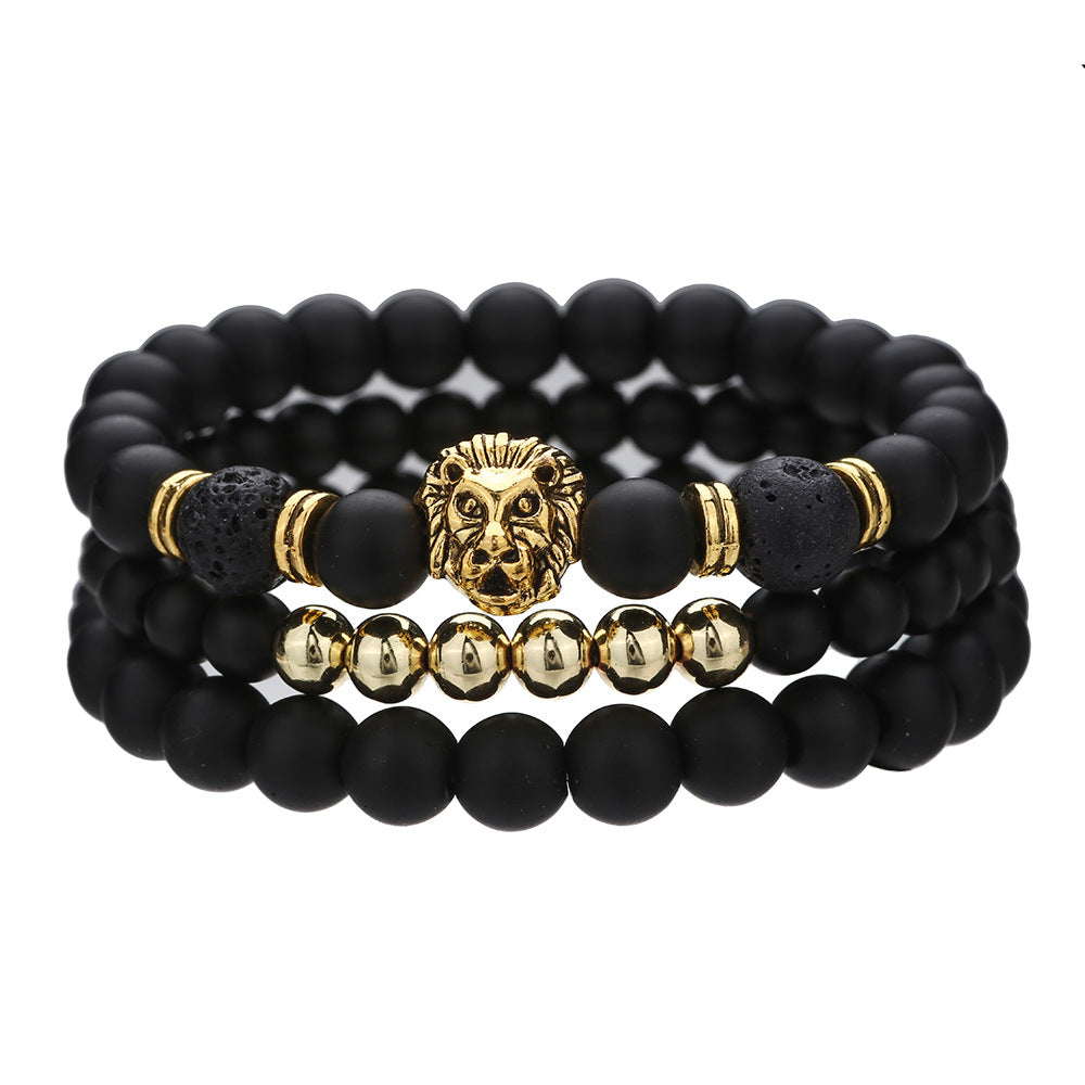 Black Matte Volcanic Stone Beaded Bracelet Set