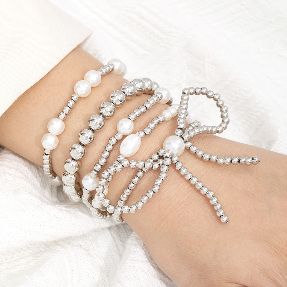 Bow Pearl Beaded Bracelet 5-Piece Set
