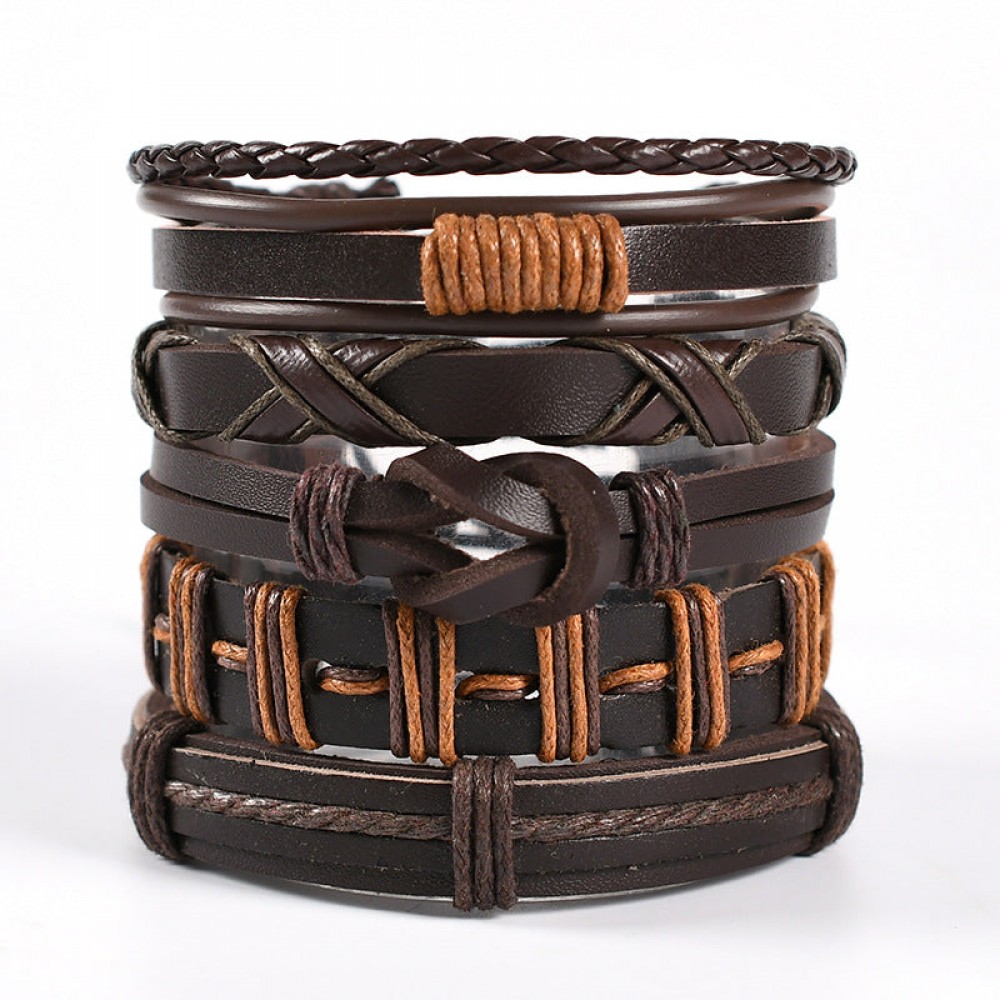 Men's Braided Leather Bracelet Multi-layer Set Skull Bracele