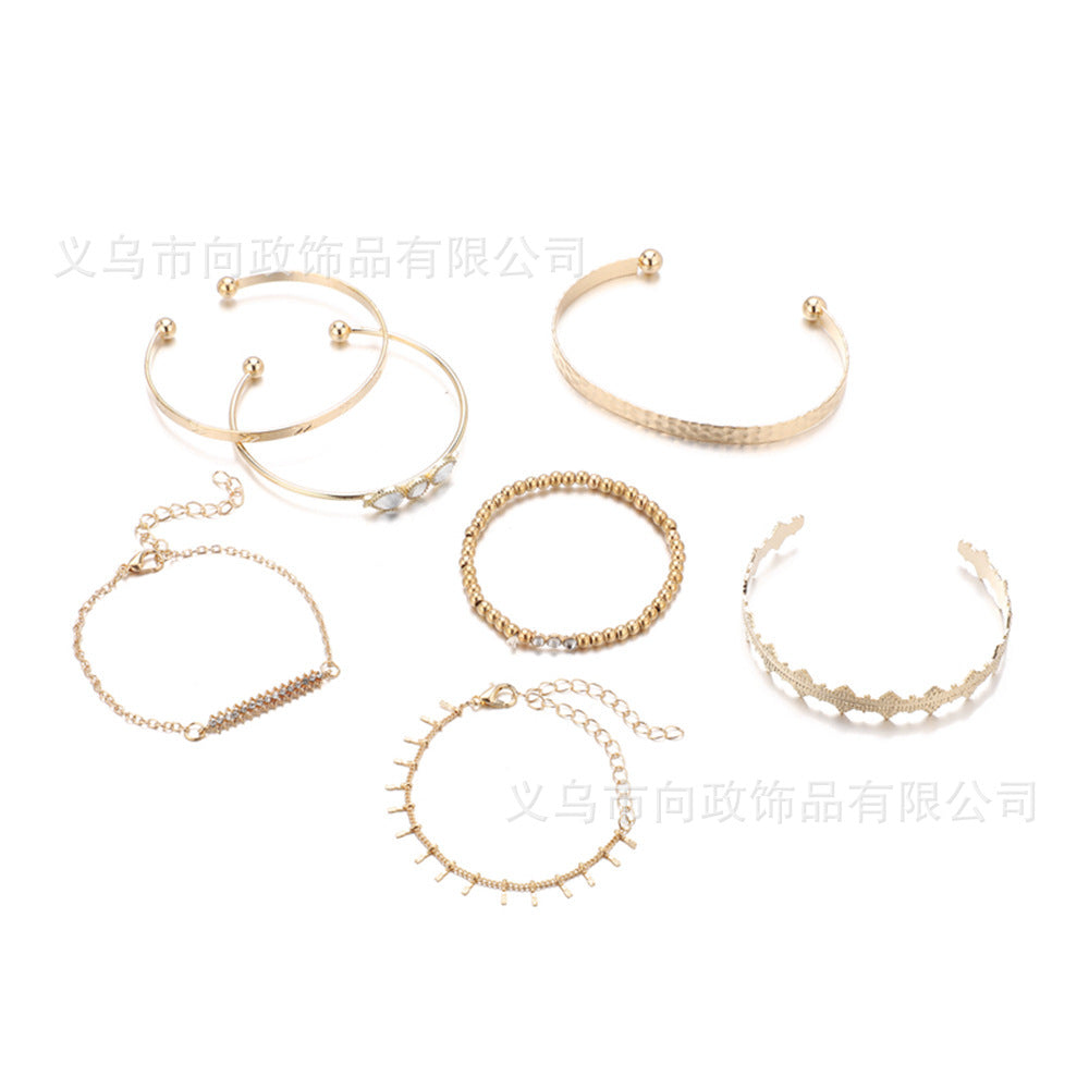 Metal Retro Punk Style Alloy Bracelet Set 7-piece