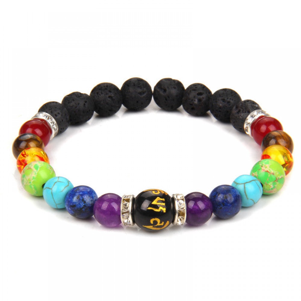 Natural Volcanic Stone Bracelet Colorful Six-word Motto Beads