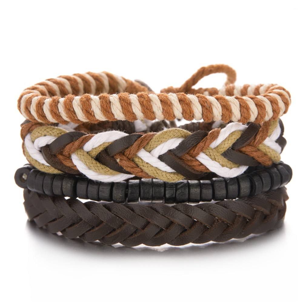 Coconut Shell Wood Beads Braided Bracelet Leather Bracelet