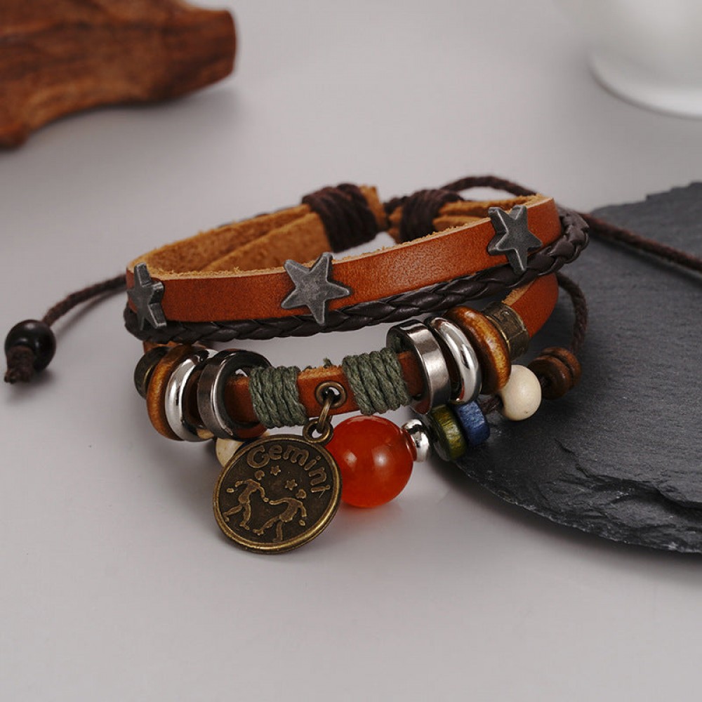 Twelve Constellation Agate Punk Vintage Rivet Jewelry Multi-
