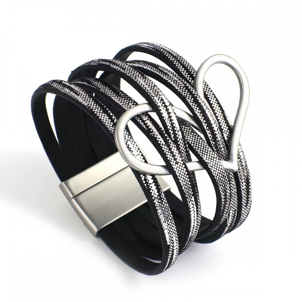 Multi-layered Love Alloy Magnetic Buckle Bohemian Fashion PU Leather Bracelet