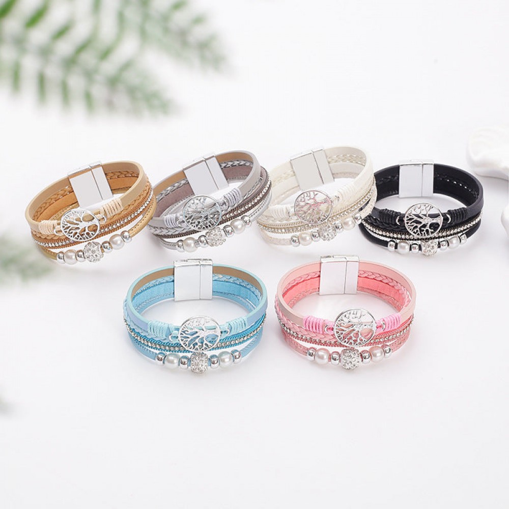 Ethnic style imitation pearl diamond ball magnetic clasp wov