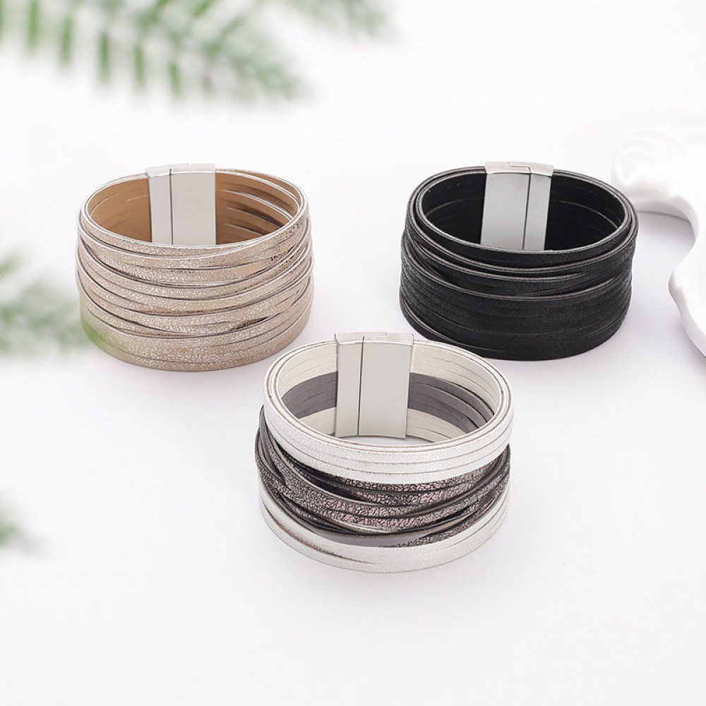 Double-layer PU leather women' s bracelet
