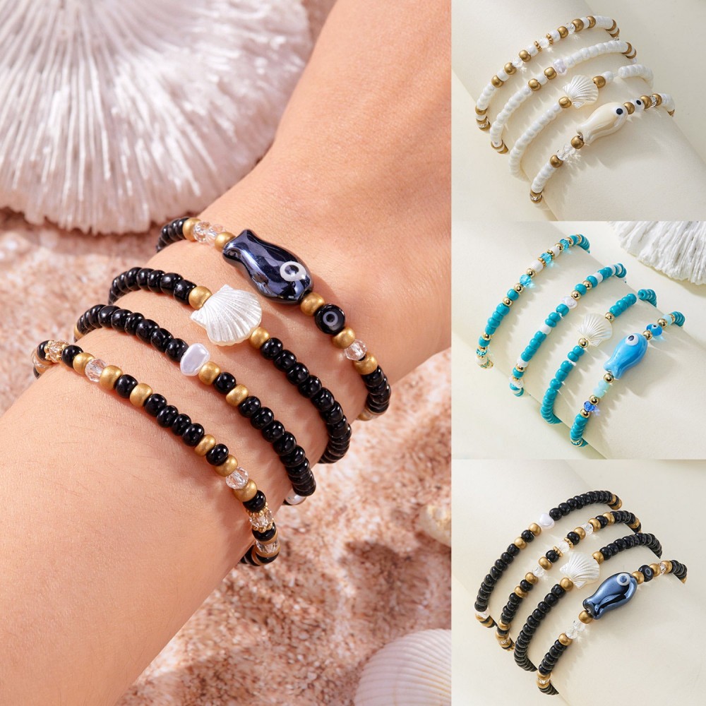 Ceramic fish shell rice bead bracelet 4 pieces set