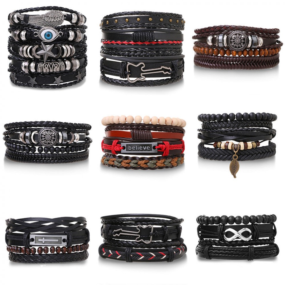 Braided Leather Multi-layer Skull Men's Bracelet