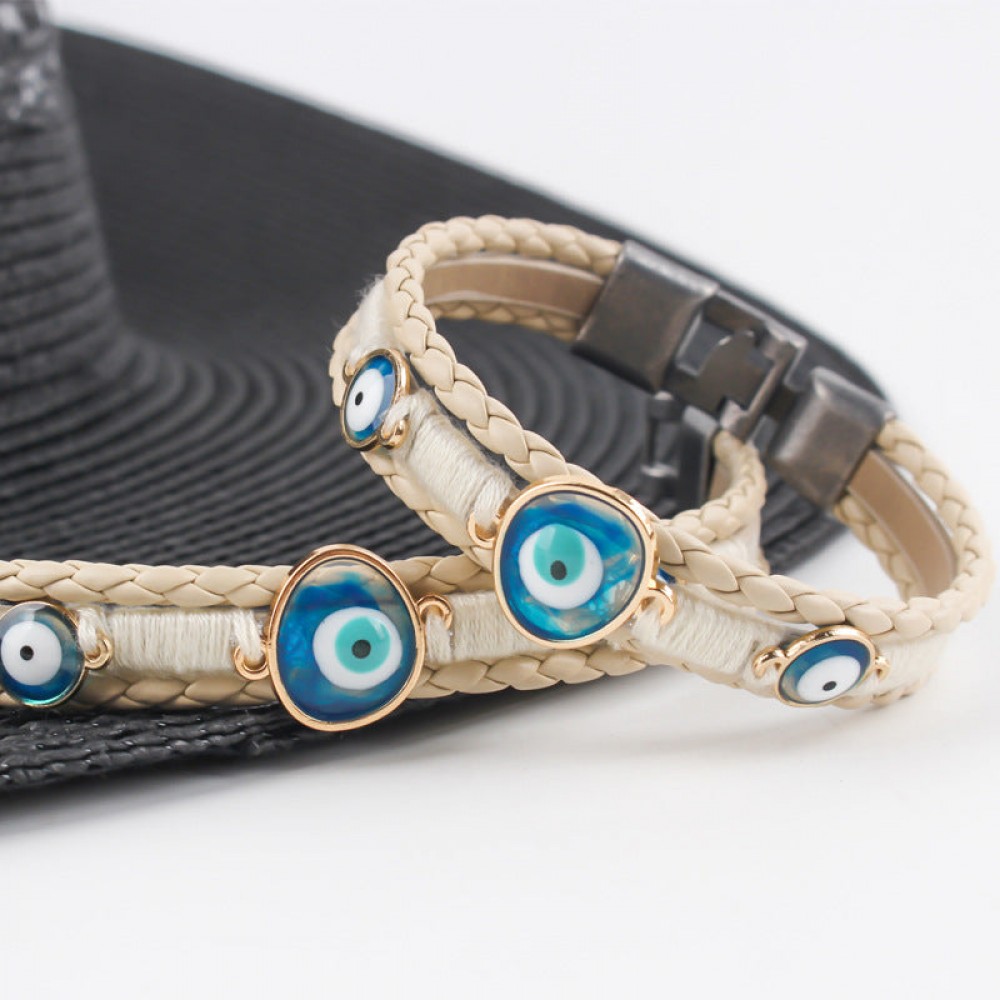 Alloy leather multi-layer braided Turkish style blue eye bra