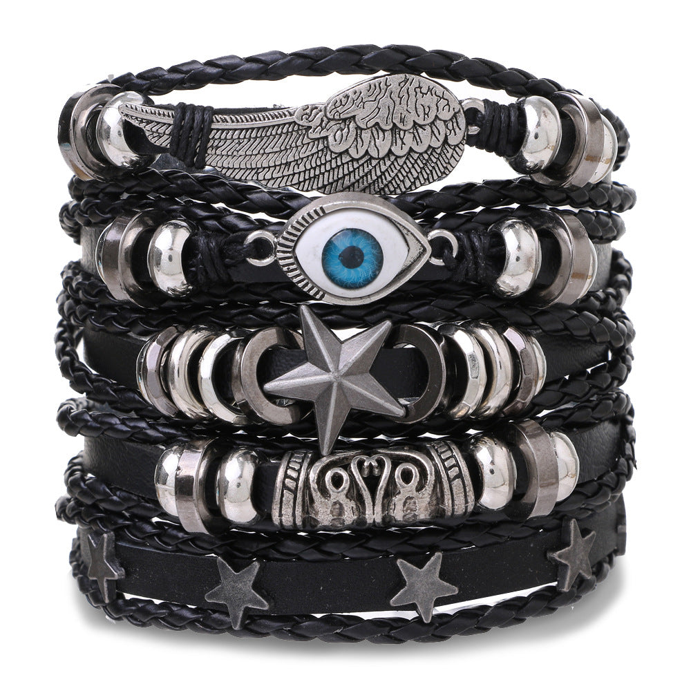 Braided Leather Multi-layer Skull Men's Bracelet