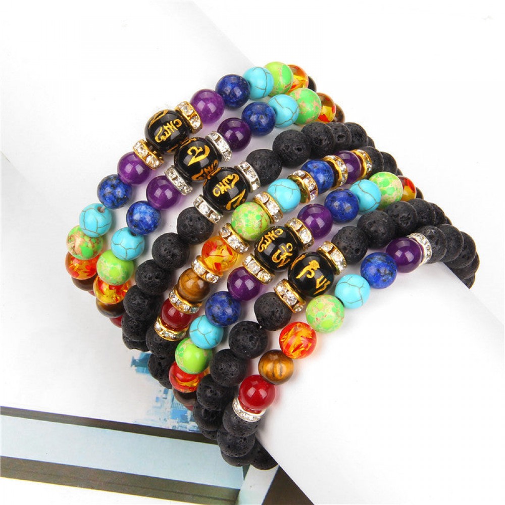 Natural Volcanic Stone Bracelet Colorful Six-word Motto Beads