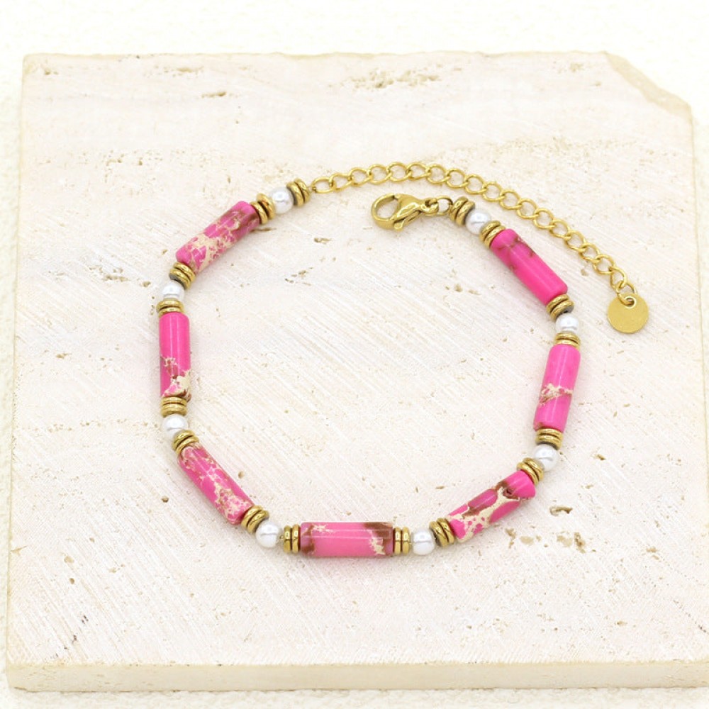 Gold Plated Stainless Steel Freshwater Natural Stone Bracele