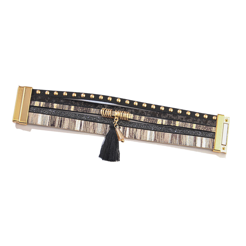 Fashion Multi-layer Tassel Leather Magnetic Buckle Bracelet