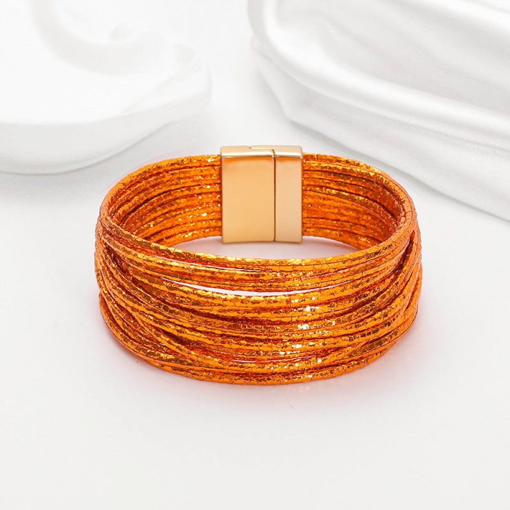 Bohemian Imitation Gold Wire Magnetic Clasp Leather Bracelet