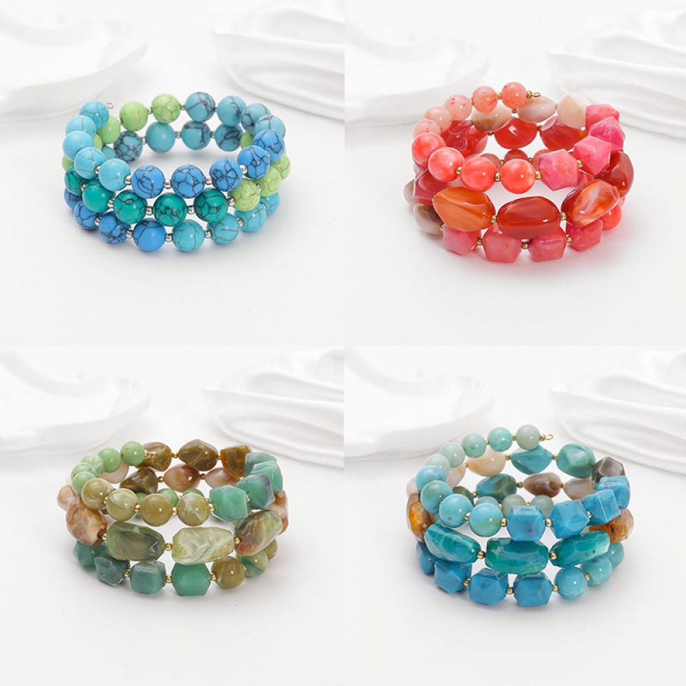 Bohemian acrylic beaded bracelet multi-layered elastic brace