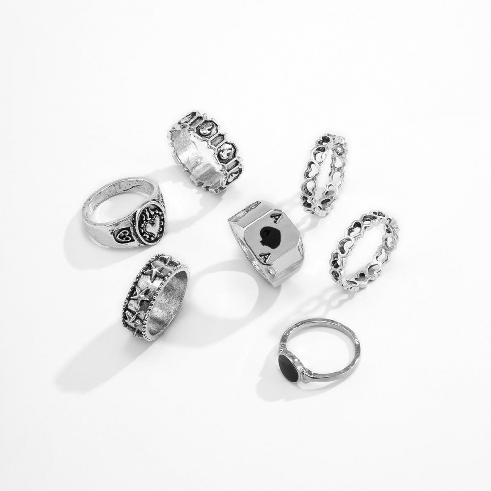 Men's metal ring set geometric hollow oil drop ring set ring