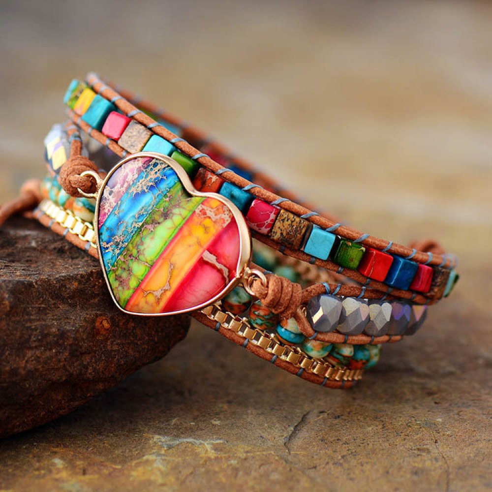 Multi-Layer Woven Design Natural Emperor Stone Leather Brace